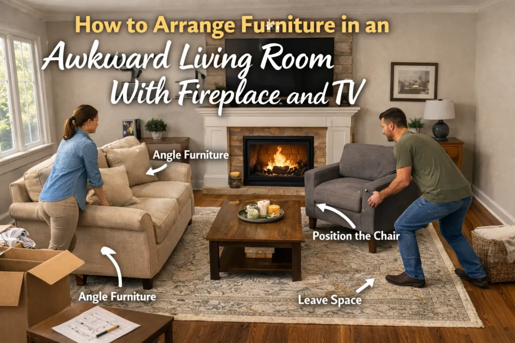 How to Arrange Furniture in an Awkward Living Room With Fireplace and TV